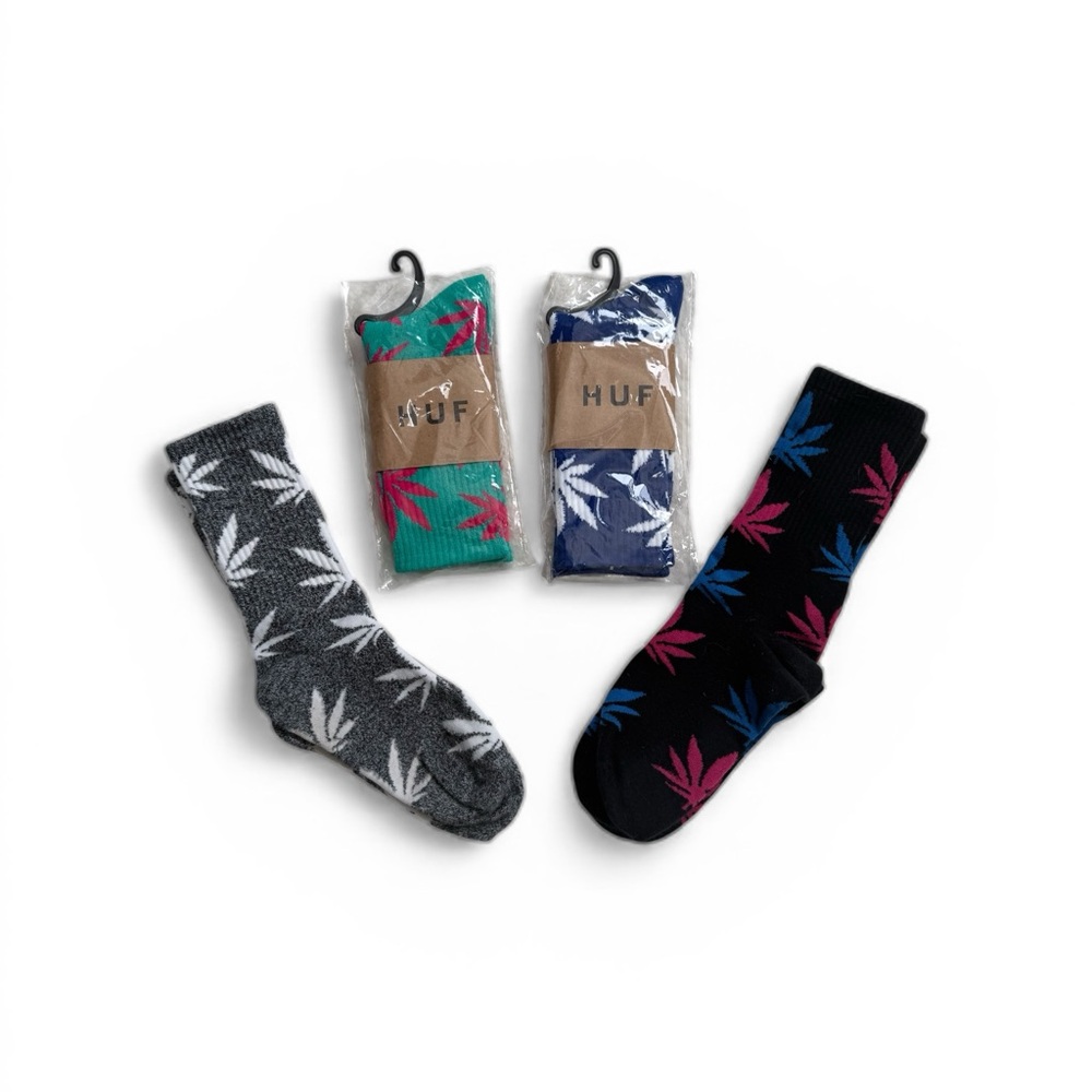 HUF Colorful Leaf Pattern Socks - Black, Gray, Blue